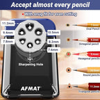 AFMAT Electric Pencil Sharpener Heavy Duty, 6 Holes, Auto Stop Pencil Sharpener for Artists, Classroom Electric Sharpener for 6-11mm Colored Pencils, 7000 Sharpenings, Fast Sharpen, Save Pencils PSX1