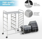 GLACER 15 Drawers Rolling Cart, Storage Cart with w/Removable Drawers & Steel Frame, Multipurpose Organizer Cart w/Sleek Handle, Utility Cart on Lockable Wheels for Home, School, Office (Grey)