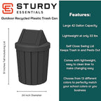 Sturdy Essentials 42 Gallon Round Slatted 100% Recycled Plastic Indoor or Outdoor Commercial Trash Can with Easy Access Swing Top Lid | Great for Schools and Businesses - Black