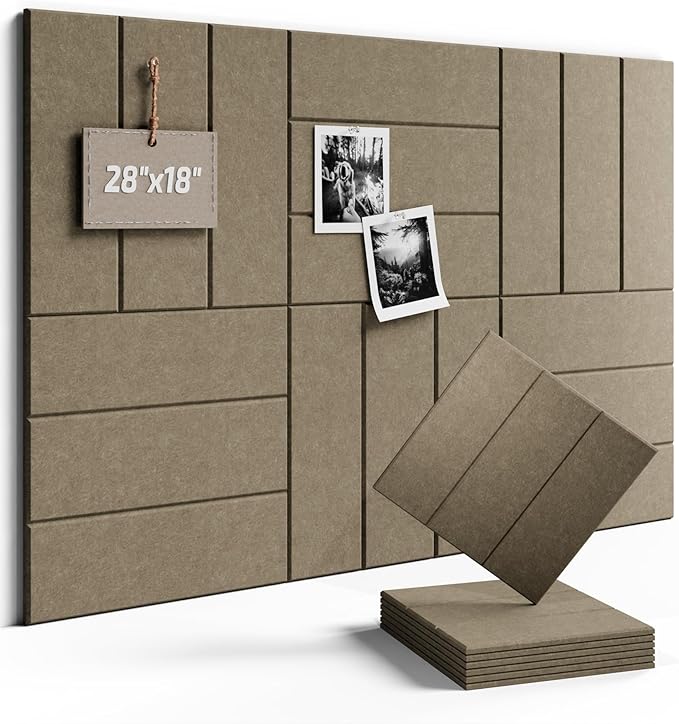 Fluxynara Felt Bulletin Board Tiles -28"x18" with 40 Adhesive Tabs, Cork Board Alternative for Office Decor, Push Pin Board Wall Organizer 6-Pack (Earth Brown)