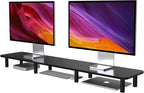 WEGASTU 43.7" Extra Long Dual Monitor Stand Riser, Wood & Steel Monitor Stand for 2 Monitors, Wide TV Stand, Desktop Riser for Desk Organization, Home Office，Laptop,Printer,TV (Black)