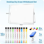Marsrock Dry Erase White Board with Stand,Double-Sided Whiteboard 16"x12", 10 Markers,6 Magnets, 1 Eraser,Portable Desktop Whiteboard for Planning,Colorful Weekly Schedule Board for School for Home