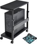 EUREKA ERGONOMIC PC Stand Computer Cart, Height Adjustable Tower Stand 2-Tier Suit for ATX Case Printer, Metal Rolling Cart on Wheels for Gaming Home Office, Carbon Fiber