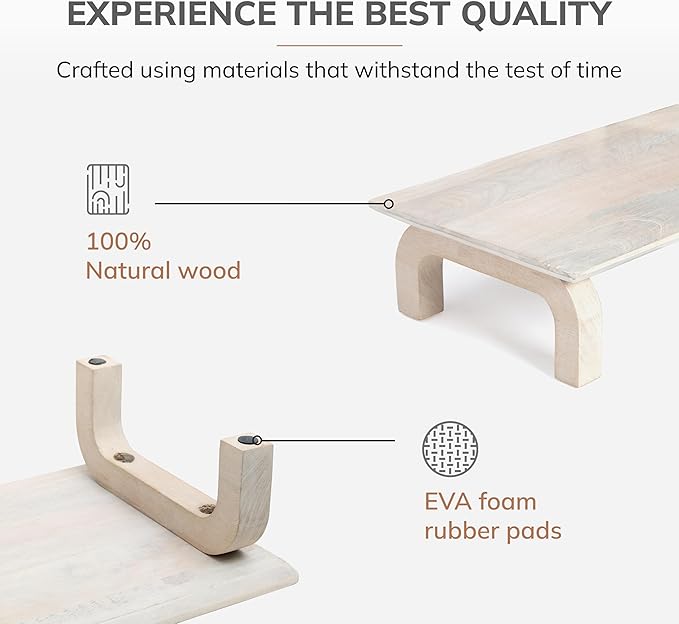 Anji Mountain Monitor Stand - Desktop Organizer & Laptop Riser, Ergonomic Monitor Riser, Space-Saving Monitor Stand for Desk, Durable Construction, Easy Assembly, Ideal for Home & Office,White Wash