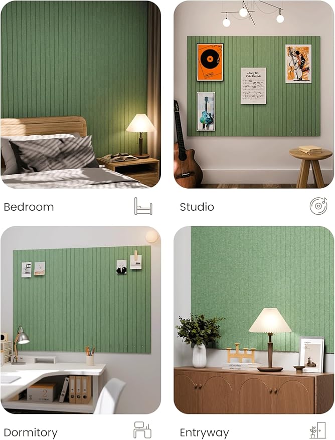 Large Felt Bulletin Board 48" x 36" Cork Board Alternative-12 Pack with 70 Safe Removable Adhesive Tabs, Cork Boards for Walls Cork Board for Home Office Classroom Pin Board-Moss Green