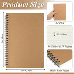 Leelosp 12 Pack Small Spiral Notebook 5 x 7 Inch Lined College Ruled Spiral Journal Wire Bound Notebook Kraft Cover, 120 Pages for Work Students Office Business(Brown)