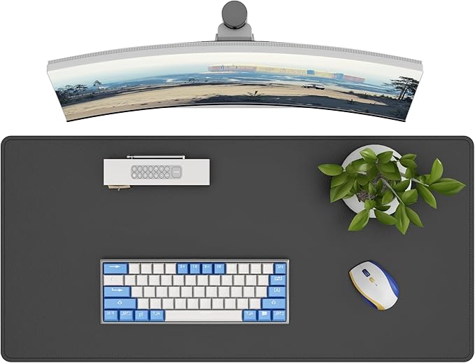 DAWNTREES Desk Mat Protector,PU Leather Desk Pad,Non Slip, Large Mouse Pad and Keyboard Mat, Waterproof Writing Pad for Office and Home (Black,35.5''x16.9'')