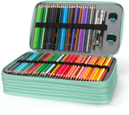 Vomgomfom Large Capacity Colored Pencil Case - Twill Fabric Holder With Zipper Closure for 300 Pencils or 200 Gel Pens, Organizer for Artists (Green Rose)