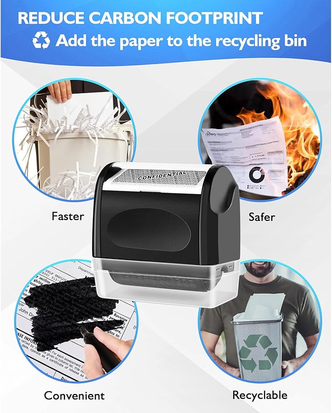 Identity Theft Protection Roller Stamp, 1 Refill Ink - Confidential Roller Stamp for Identity Protection & Security Stamps- Blocking Out Privacy Information and Guard Your Address and ID