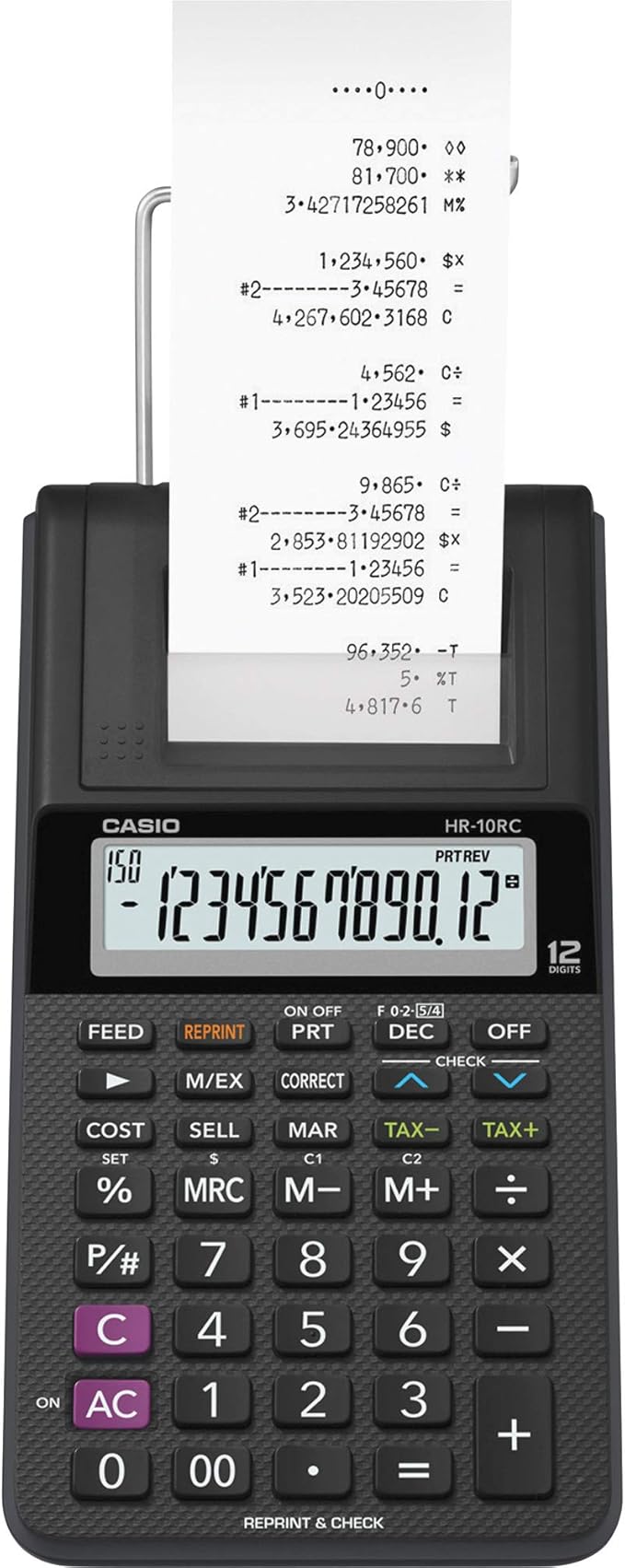 Casio HR-10RC Mini Desktop Printing Calculator | Portable | 12-Digit Display | One-Color Printer | Tax & Currency | Ideal for Taxes, Bookkeeping & Accounting Tasks, Black