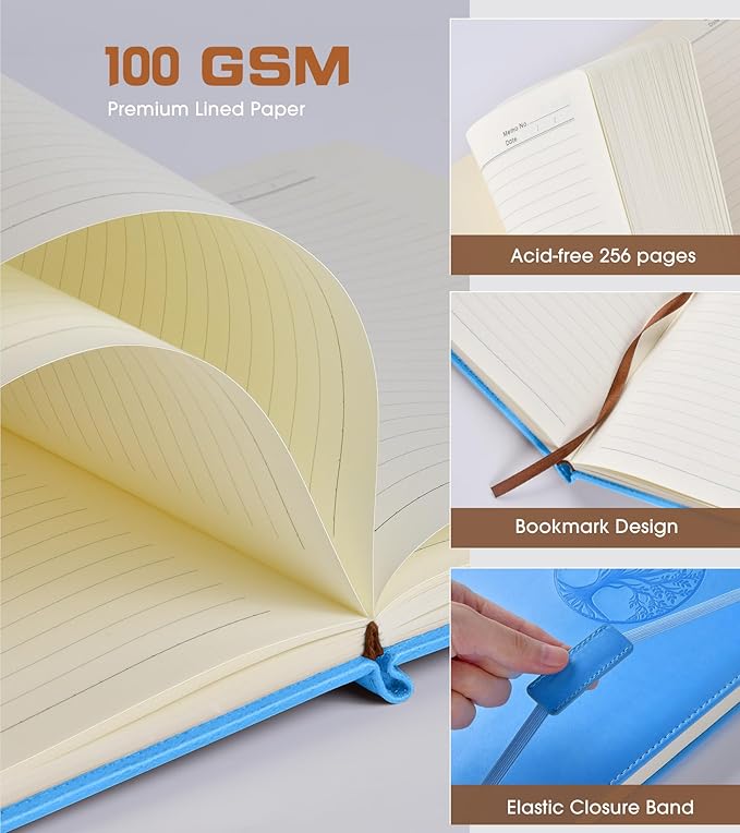 Biuwory Lined Journal Notebook for Women Men,256 Pages B5 Large Hardcover Leather Journals for Writing,Travel,Business,Work & School,College Ruled Notebooks for Note Taking,Diary Notepad 7.8"×10.2"