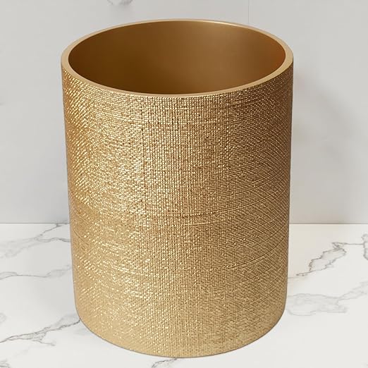 DoveeDosa Gold Luxury Stone Bathroom Trash Can, Modern Bathroom Office Trash Can, Resin Wastebasket, Garbage Receptacle Bin for Bathrooms, Offices, Powder Rooms, Kitchens (Gold)