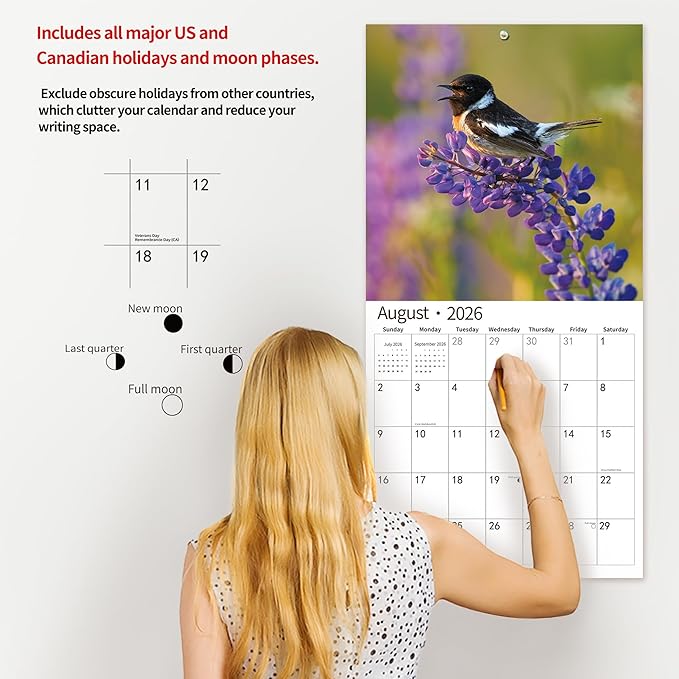 windrio 2026 Wall Calendar, Calendar 2026, November 2025 - December 2026, Wall Calendar Song Birds, 12" x 24" Opened,Full Page Months Thick & Sturdy Paper for Calendar Organizing & Planning