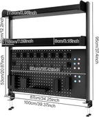 Dlinanta Clamp-On Pegboard Desk Organizer, 2-Tier Clamp On Desk Shelf with Hooks, Office Accessory Organizer for Books, Office Supplies & DIY Storage, 16.5lbs Capacity, 39.37" x 37.4", Black