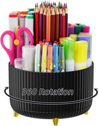 Marbrasse Desk Organizer, 360-Degree Rotating Pen Holder, Desk Organizers and Accessories with 5 Compartments Pencil Holder, Art Supply Storage Box Caddy for Office, Home (Black)