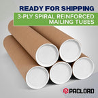 4" x 24" Reinforced Kraft Paper Mailing Tubes, Pack of 6 Tubes with 2 Caps Each – USPS Approved Poster Tube – Made in USA Cardboard Tube for Shipping and Storing Posters, Prints, Artwork, or Documents