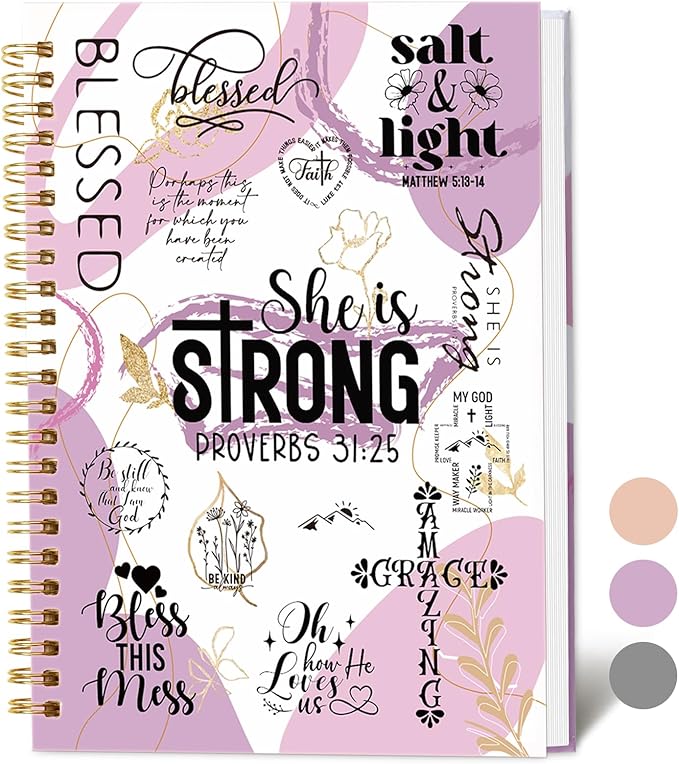 XKDOUS Hardcover Spiral Notebook with Tabs and Bible Tracker, College Ruled Notebook Journal, Church Notes Journal for Women, Bible Journal, Blank Notebooks for Work School Note taking, Purple