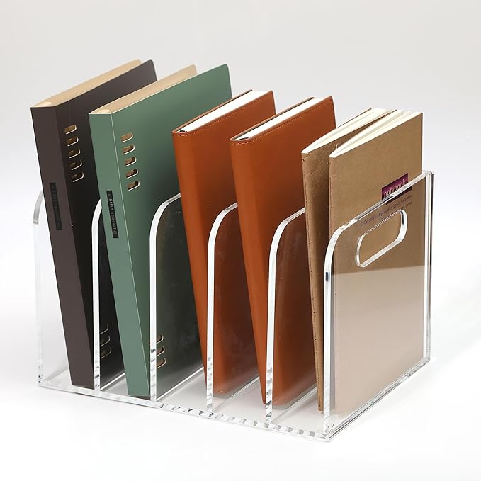 AIDIMOO Acrylic Magazine File Holder, 5 Vertical Compartments Desk Document Sorter Organizer, Clear Folder Rack Binder for Office/Documents/Classroom, for Home, Tablet, Magazines, Books & Accessories