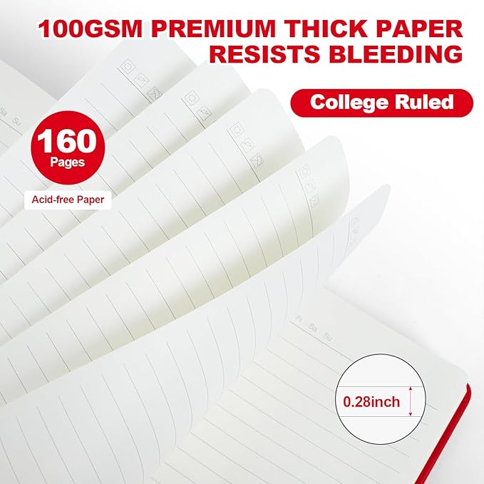 SUQJOY Lined Journal Notebooks for Writing, 100 GSM Thick Paper, 1 Pack Hardcover Notebooks, A5 College Ruled Notebook, Journaling Notebook for School/Travel/Office (Red- 1 Pack)