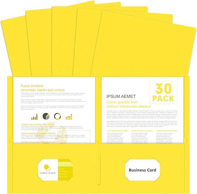 Two Pocket Folders, PANDRI 30 Pack 2 Pocket Folders, Letter Size Paper File Folder for School Office Home Business, Yellow