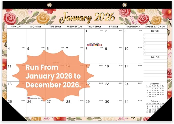 COMIX 12 Month Desk Calendar 2026 (Jan 2026–Dec 2026) – 17" x 12" Wall Calendar with to-Do List & Notes,2026 Calendar Monthly Planner for Home, School, or Office Organization
