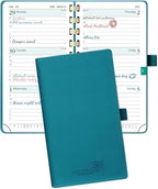 POPRUN 2026 Pocket Planner (Slim Size 3.5" x 6.5") Weekly and Monthly Calendar for Purse, with Hourly Time Slots, 100GSM Thick Paper, Spiral Soft Cover, Pen Holder - Pacific Green