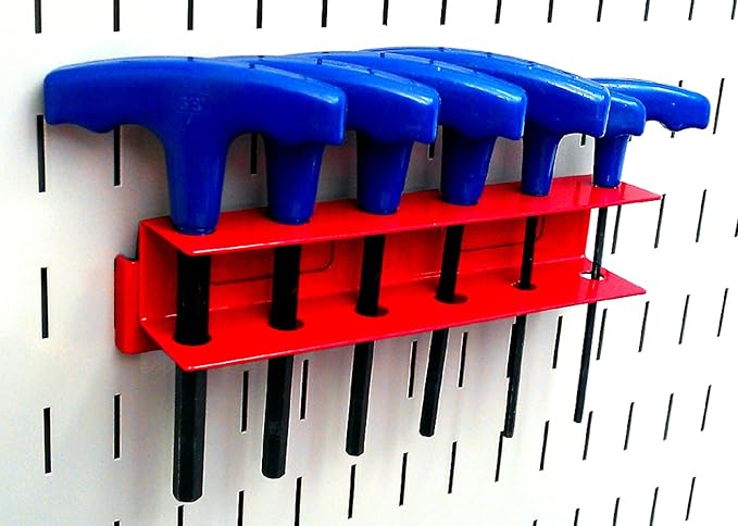 Wall Control Screwdriver Holder Bracket Slotted Metal Pegboard Accessory Slotted Tool Board - Red