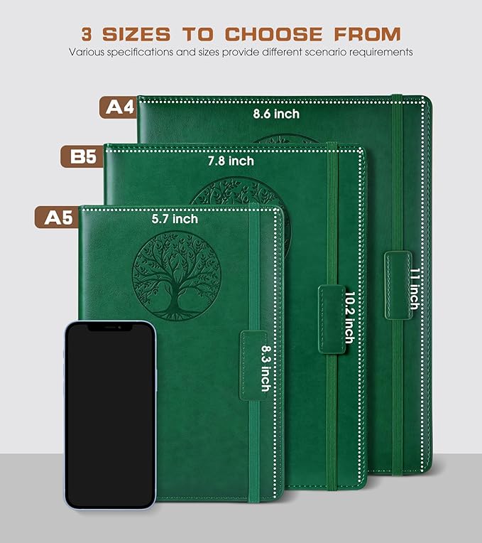Biuwory Lined Journal Notebook for Women Men,256 Pages A4 Large Hardcover Leather Journals for Writing,Travel,Business,Work,School,College Ruled Notebooks for Note Taking, Diary Notepad 8.6"×11"