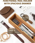 Rebee Vision Modern Farmhouse Mail Organizer with Drawer Organizer - Rustic Key and Mail Holder for Wall with 7 Key Hooks for Apartment Essentials - Aesthetic Home Decor (Light Brown)