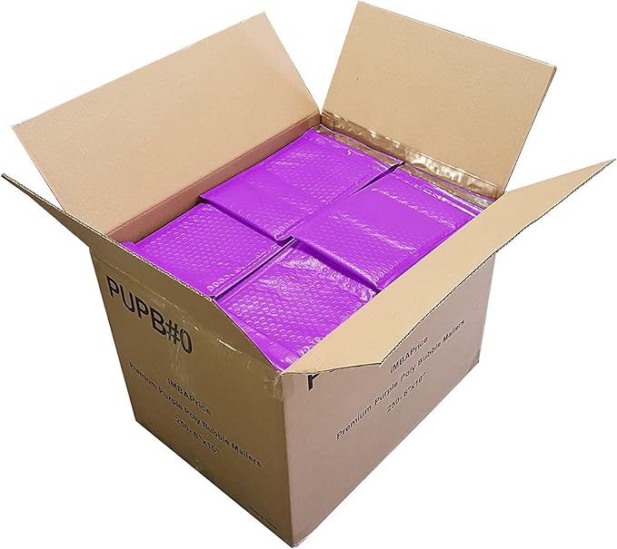 iMBAPrice 6x10 Inch Purple Poly Bubble Mailers #0, 250-Pack – Small Self-Seal Padded Shipping Envelopes, Waterproof Bubble Mailer Bags for Cosmetics, Jewelry & Accessories