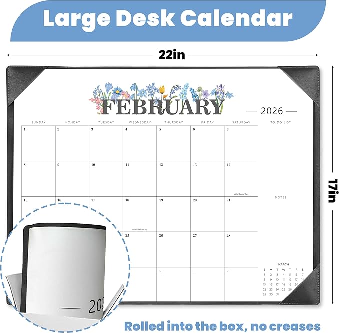 2026 Desk Calendar - 18 Month Desktop Calendars (Jan 2026–Jun 2027),Large 22x17 Monthly Calendar with Home & Office Floral Desk Pad Calendars (Black, 22 * 17)