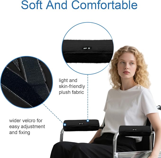 SPRING SEAON Wheelchair Armrest Covers 2 Pack Soft Memory Foam Wheelchair armrest Pads Wicking Washable for Office Transport Chair (Black)