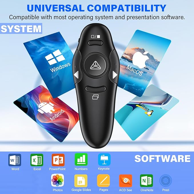 2-in-1 USB Type C Presentation Clicker Wireless Presenter Remote with Laser Pointer, RF 2.4GHz USB C PowerPoint Clicker Slide Advancer for Computer/Mac/Laptop