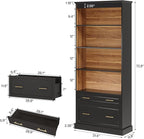 Tribesigns Way to Origin 2-Drawer Vertical File Cabinet for Letter Size, Moder Filing Cabinet with 5-Tier Bookshelf, Large Printer Stand with Open Storage Shelves for Home Office (Black)