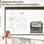 KZWKRG 4 Tier Magnetic File Holder, Large Capacity Mesh Hanging Wall Organizer Vertical Magnetic Hanging File Organizer, Magnetic File Folder Holder for File Cabinets, Office, Whiteboard (Black)