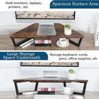 TEAMIX 26 inch Triangle Monitor Stand Riser, Desktop Corner Shelf with Metal Leg Wood Computer Stand with Storage Laptop Riser Office Organization