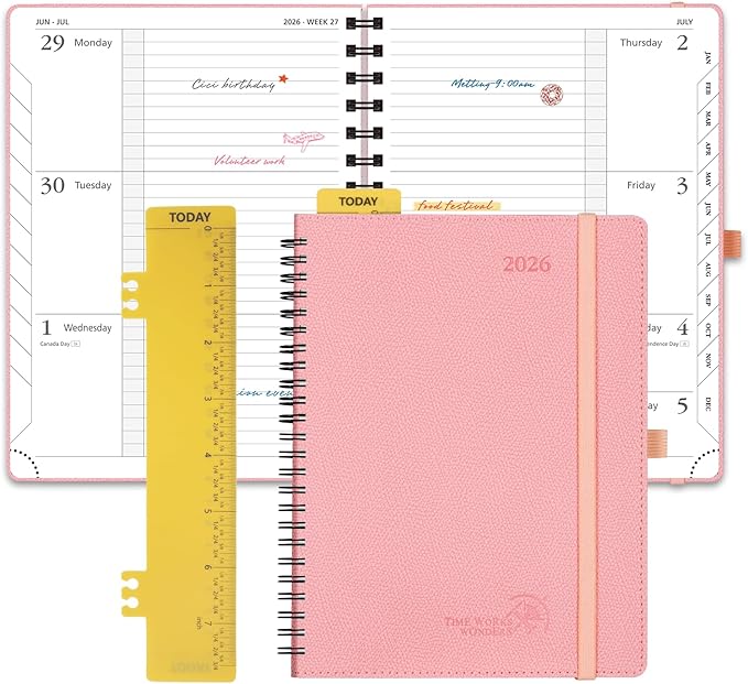 POPRUN 2026 Weekly and Monthly Planner Calendar, January 2026 - December 2026,Medium-6.75" x 8.75" Spiral Bound Appointment Book, Includes Monthly Tabs, Inner Pocket,Soft Cover - Soft Pink