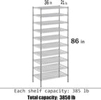 Regal Altair 21" Deep x 36" Wide x 86" Height Wire Shelving Kit | 10-Tier | NSF Commercial Storage Rack Unit