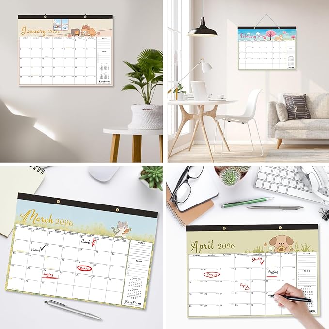 EaseForm 24 Month Desk Calendar 2026-2027, Runs from January 2026 to December 2027, Large 17"x12" Desktop/Wall Monthly Calendar, 2 Year Academic Calendar with Note & To Do for Home, School or office