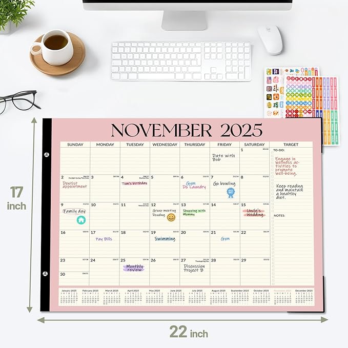Forvencer 22" x 17" Large Desk Calendar 2026, 20 Months Calendar Runs from November 2025 to June 2027, 2026 Desk Calendar Monthly Planner with Plastic Cover for Home School Office, Blue