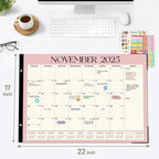 Forvencer 22" x 17" Large Desk Calendar 2026, 20 Months Calendar Runs from November 2025 to June 2027, 2026 Desk Calendar Monthly Planner with Plastic Cover for Home School Office, Pink
