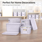 ZFTMRR Plastic Storage Basket with Lid, Stackable Small Box Bins for Organizing and Containers for Shelves Drawers Desktop Closet Playroom Pantry Classroom Office Home, 8 Pack 10.2"x7.2"x4.1" Lavender