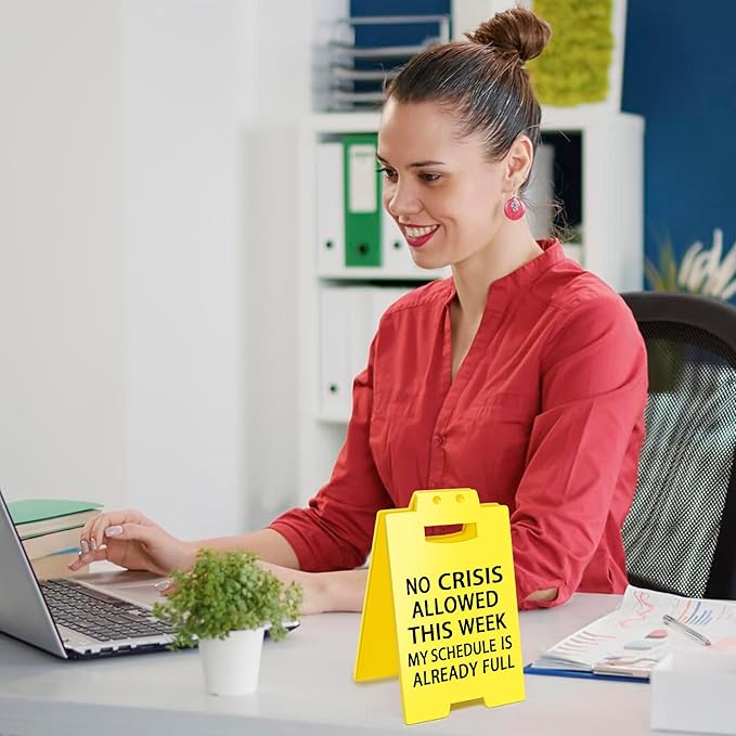 Smilelife Funny Office Cubicle Decor No Crisis Allowed This Week Desk Sign Team Office Gag Gifts for Coworker Teammate Employee Boss Manager