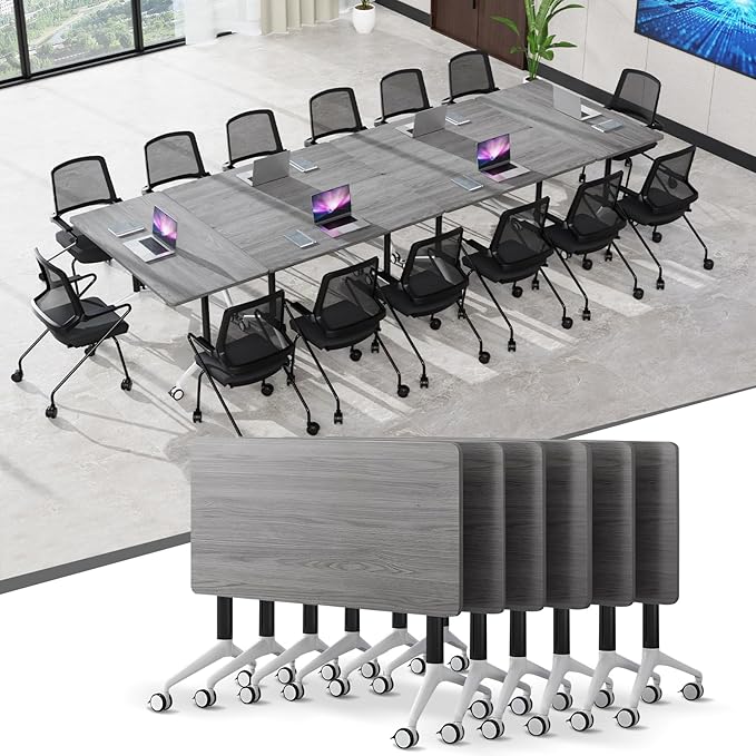 Conference Table,55.1''Folding Conference Room Table for 4-12 People,Mobile Flip Top MeetingTraining Table with Different Coulor and Styles for Offices, Classrooms,Meeting Room (6, 61''F)