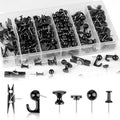 290 Pcs Push Pins, 6 Style Thumb Tacks Set for Wall Hanging,Cork Board, Bulletin Board, Decorative Steel Point Push Pins for Map, Photo, Craft, Office, Home - Black