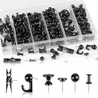 290 Pcs Push Pins, 6 Style Thumb Tacks Set for Wall Hanging,Cork Board, Bulletin Board, Decorative Steel Point Push Pins for Map, Photo, Craft, Office, Home - Black