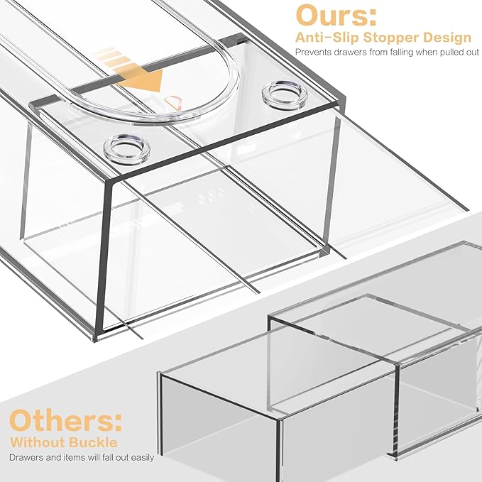 Desk Organizer with 14 Drawers, FODIENS 14 Packs Acrylic Stackable Desktop Storage Drawer Makeup Organizer, Clear Craft Storage Box Cabinets for Office Vanity Countertop Bathroom Bedroom
