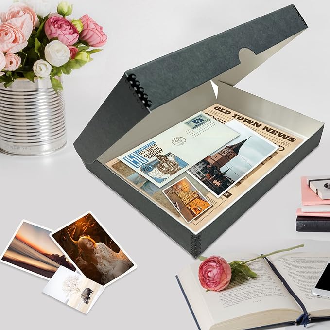 Lineco, 9x12 Gray Clamshell Archival Folio Storage Box, 1.75 Depth, Acid-Free, with Metal Edge, Preserves Picture Longevity, Store Photos Documents
