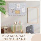 Mooliwe Scalloped Felt Bulletin Board 24 x 18 Inches Foldable Light Gray Pin Cork Board Alternative for Wall, 2' x 1.5' Trifold Picture Vision Self Adhesive Bulletin Decorative