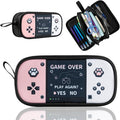 Easozoom Large Game Controller Pencil Case for Teen Girl Kid Capacity Pen Box Pouch Organizer Holder Bag with 3 Compartments & Zipper School College Office Supplies (1PCS Pencil Case) (Pink&White)